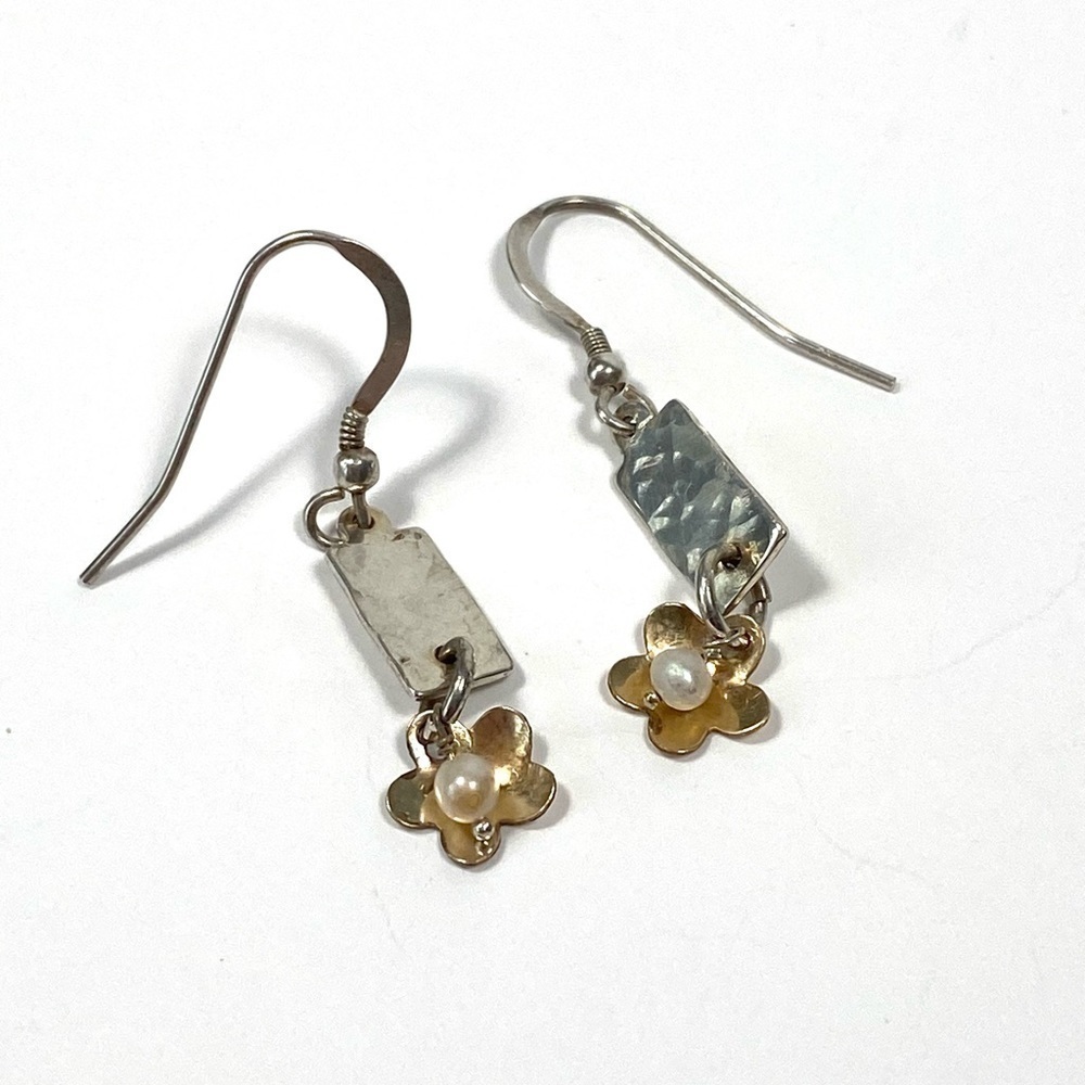 925 Earrings Drops Dangles Artisan Purls Textured Sterling Gold Vermeil 2.58g